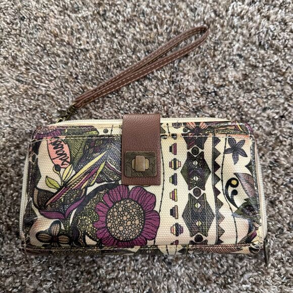 Sakroots Artist Circle Wristlet Wallet Zip Around Floral Print Canvas Boho - Picture 2 of 4
